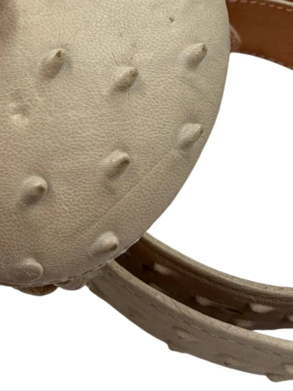DONALDO Genuine Ostrich Leather Western Belt Cream Ivory Oversized Buckle Sz.40